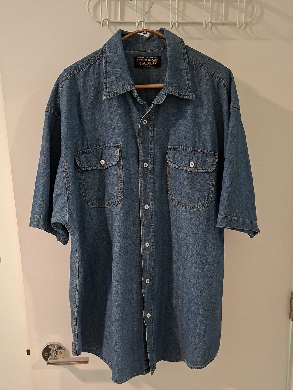 Vintage Wrangler "Legendary Gold" Denim Short-sleeve Button-up Shirt (Size 3XL)